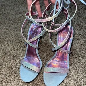 Pastel rainbow wrap up heels